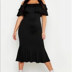 BooHoo Ruffle Fishtail Midi Dress